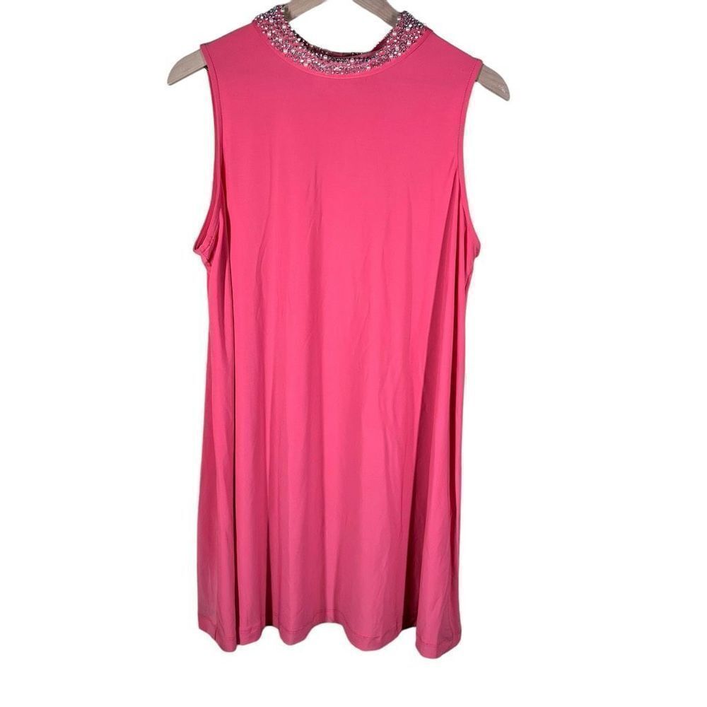 Tahari Sleeveless Rhinestone Pearl Embellished Pink Swing Dress Womens XL